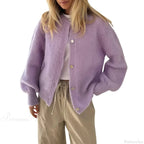 Solid O-neck Cropped Knitted Cardigan