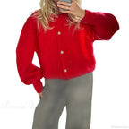 Solid O-neck Cropped Knitted Cardigan