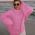 Solid O-Neck Ribbed Long Sleeve Sweater