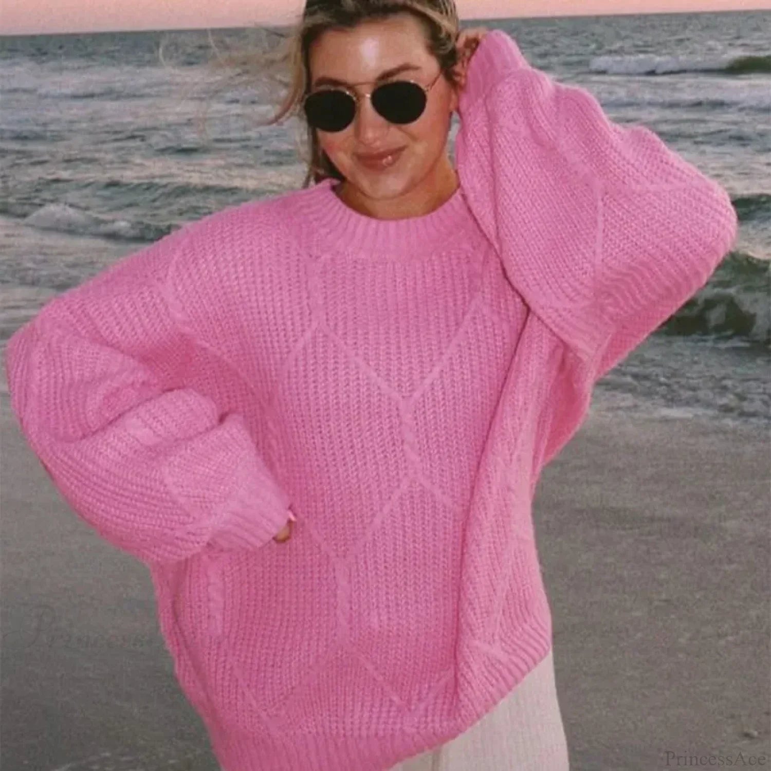 Solid O-Neck Ribbed Long Sleeve Sweater
