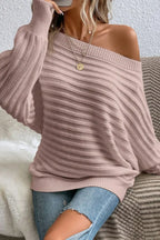 Solid Off-the-Shoulder Batwing Sleeve Sweater