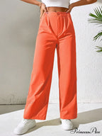 Solid Plicated Detail Straight Leg Pants