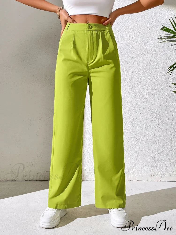 Solid Plicated Detail Straight Leg Pants