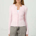 Solid Ribbed Button Up Slim Knit Cardigan