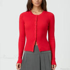 Solid Ribbed Button Up Slim Knit Cardigan
