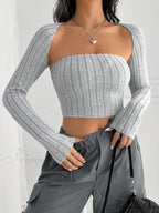 Solid Ribbed Knit Crop Tube Top & Bolero