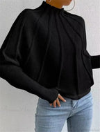Solid Round Neck Batball Sleeve Loose Sweater