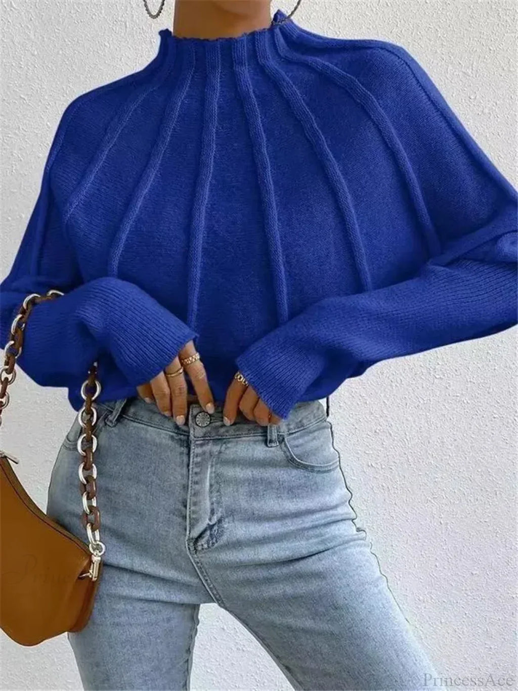 Solid Round Neck Batball Sleeve Loose Sweater
