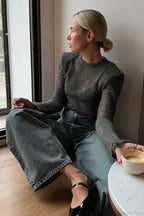 Solid Round Neck Thin Bodycon Sweater