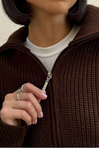 Solid Simple Zip Cardigan Casual Slouchy Knit Jacket