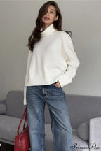 Solid Thick Short Turtleneck Loose Sweater