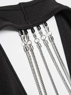 Solid V neck Chain Sleeveless Tight Dress