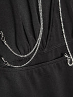 Solid V neck Chain Sleeveless Tight Dress