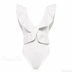Solid V-Neck Slim Fit Swimsuit One Piece