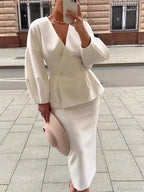 Solid V-neck Wool Blends Coat