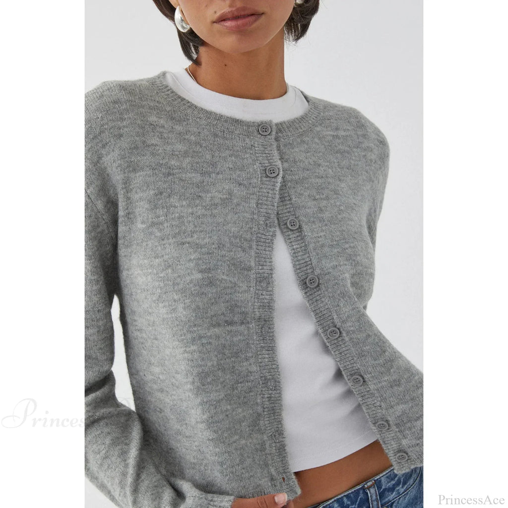 Solid Vintage Round Neck Button Cardigan