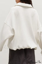 Solid Zipped Lapel Sweatshirt