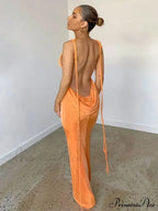Spaghetti Strap Backless Bandage Maxi Dress