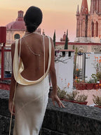 Spaghetti Strap Satin Fashion Maxi Dress
