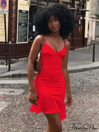 Spaghetti Straps Ruffles Mini Club Party Sleeveless Slip Summer Sun Midi Dress