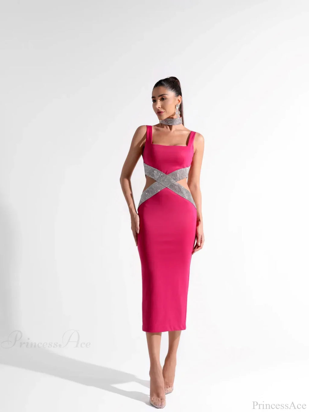 Sparkling Diamonds Midi Party Dress