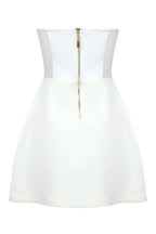 Sparkly Crystal Heart Shape Semi Sheer Strapless Party Mini Dress - White