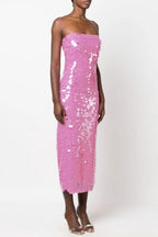 Sparkly Mermaid Sequin Spaghetti Strap Split Evening Maxi Dress - Hot Pink