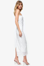 Sparkly Mermaid Sequin Spaghetti Strap Split Evening Maxi Dress - White