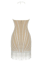 Sparkly Rhinestone Sweetheart Halter Neck Mesh Fringe Party Mini Dress - Silver