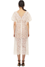 Sparkly Rhinestone V Neck Lace Cocktail Party Midi Dress - Cream