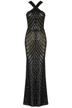 Sparkly V Neck Semi Sheer Sequin Mermaid Maxi Formal Dress - Black