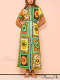 Special Sunflower Stylish Print Midi Dress