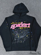 Spider Web Letter Print Fleece Cotton Thick Hoodie