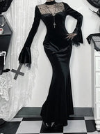 Spider Web Mesh Patchwork Long Dress