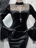 Spider Web Mesh Patchwork Long Dress