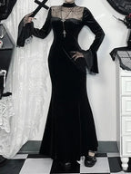 Spider Web Mesh Patchwork Long Dress