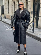 Splicing Thicken Warm Leather Coat