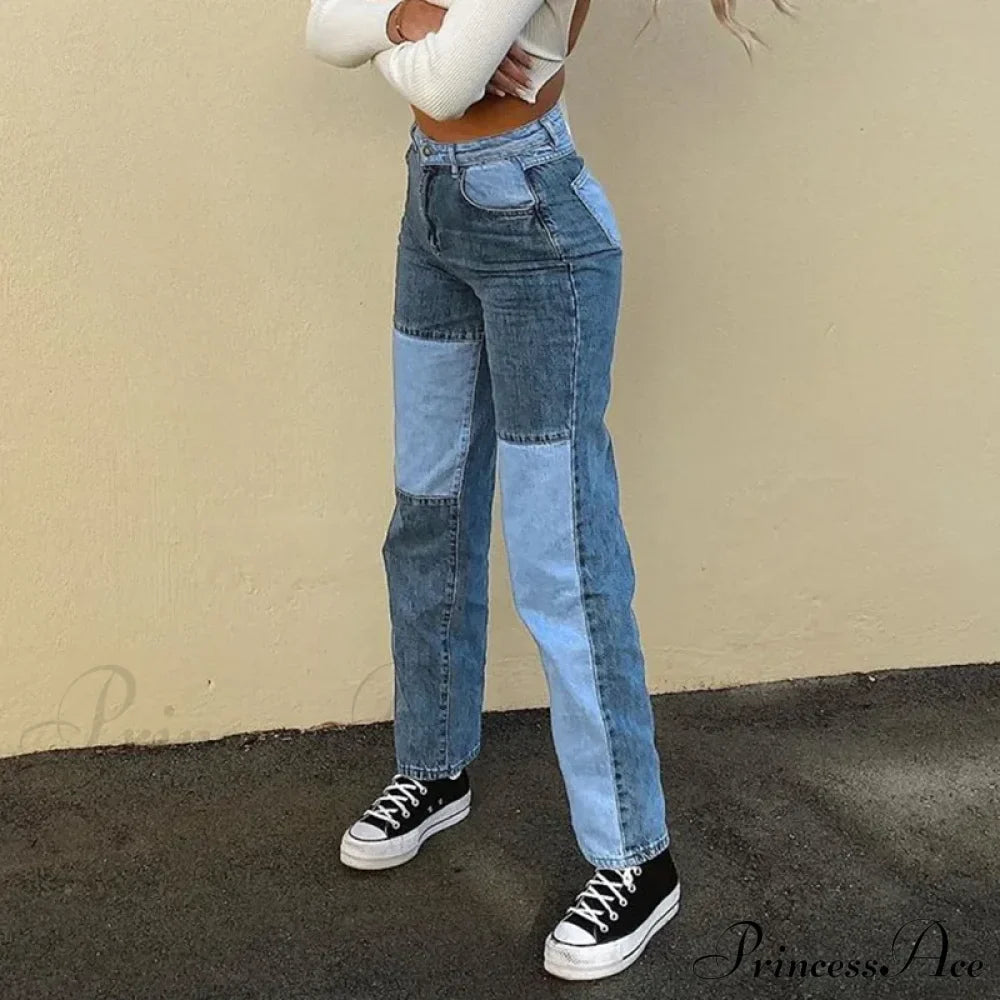 Splicing Thin Casual Straight Hip-Hop Street Denim Jean