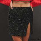 Split Shimmering Sequin Tight Mini Party Clubwear Skirt