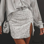 Split Shimmering Sequin Tight Mini Party Clubwear Skirt