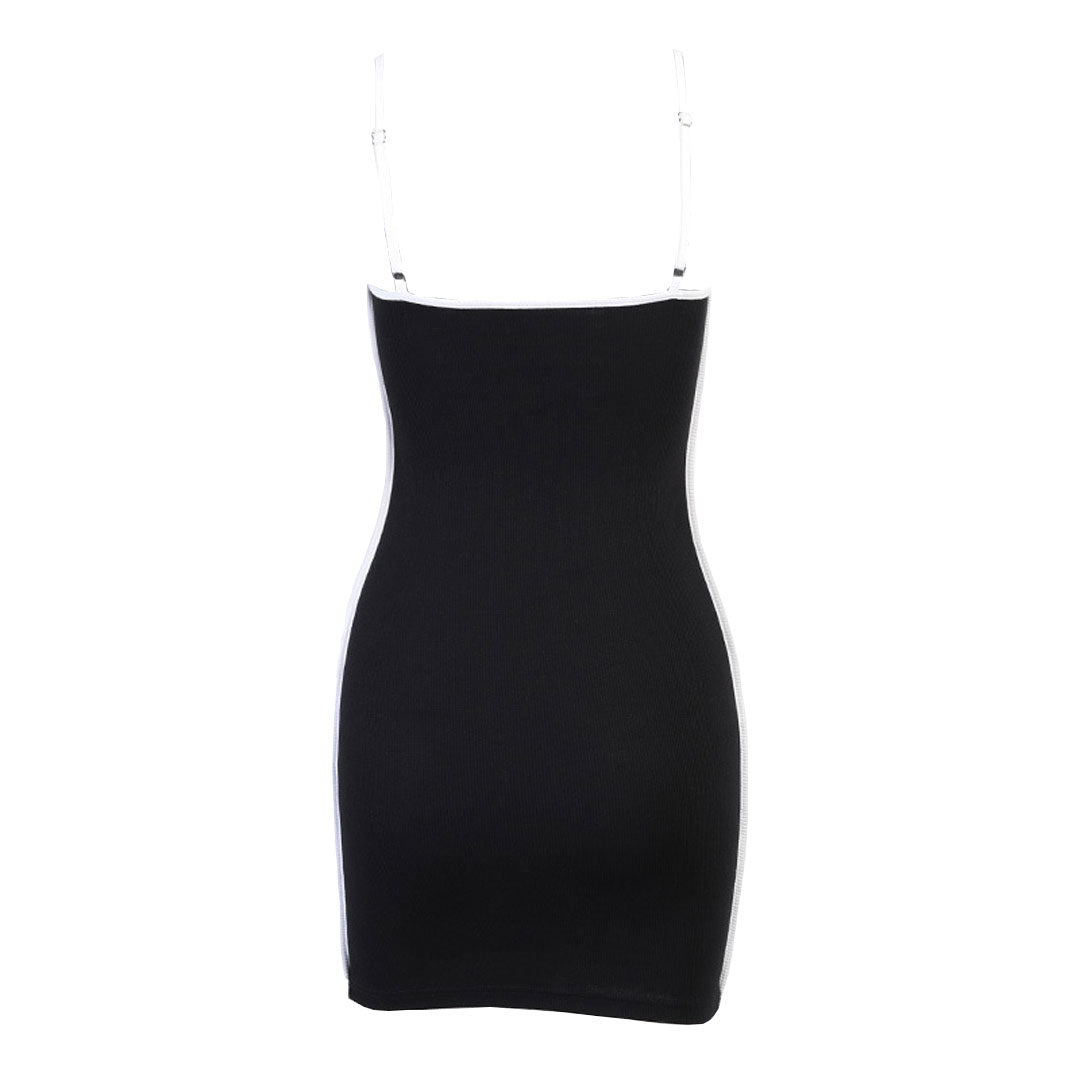 Trim Spaghetti Strap Mini Dress - Black