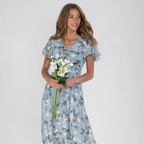 Sara Effortless Long Dress with Short Sleeves and Floral Print Statement Occasion Edit