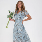 Lucrecia Exclusive Long Dress with Short Sleeves and Floral Print Statement Occasion Edit