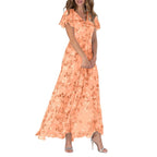 Sara Effortless Long Dress with Short Sleeves and Floral Print Statement Occasion Edit