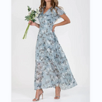 Sara Effortless Long Dress with Short Sleeves and Floral Print Statement Occasion Edit