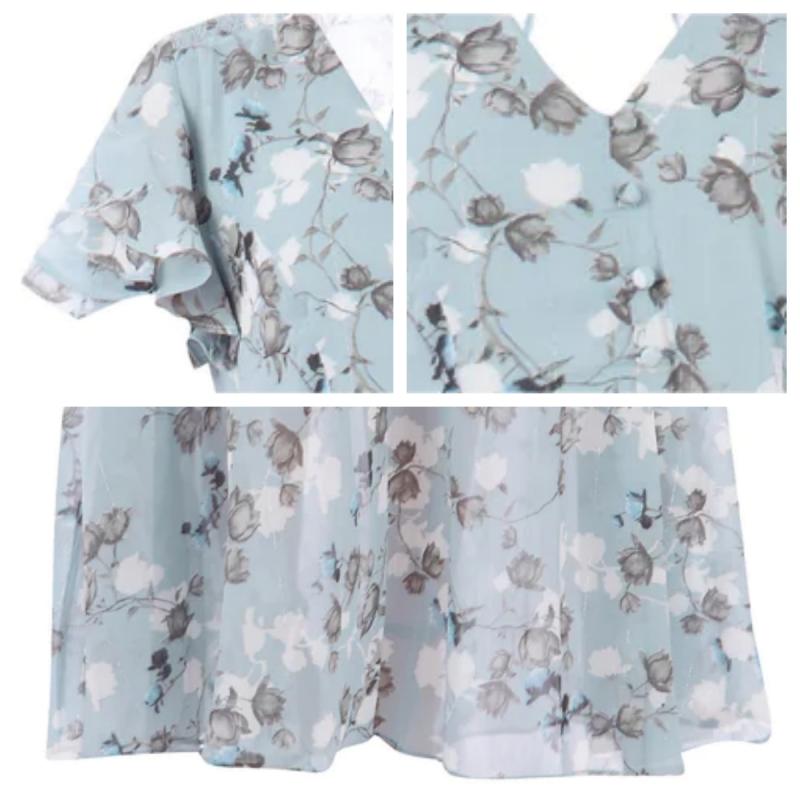 Sara Effortless Long Dress with Short Sleeves and Floral Print Statement Occasion Edit