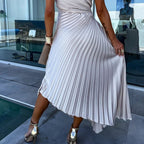 Alejandra Chic One Shoulder Pleated Maxi Dress with Hemstitching Evening Wear Edit