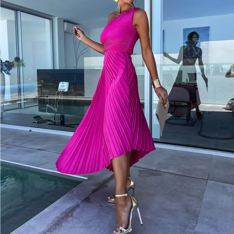 Antonia Timeless One Shoulder Pleated Maxi Dress with Hemstitching Statement Occasion Edit