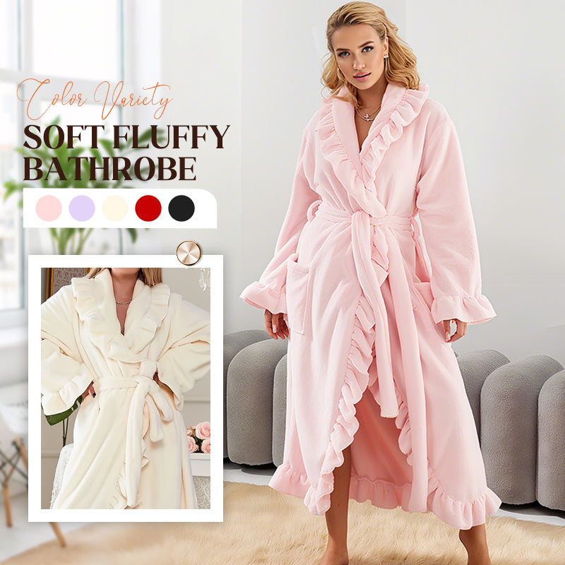 Fleece Dressing Gown â€?Warm Winter Bathrobe with Long Sleeves, French Vintage Style, Fluffy Housecoat for Home