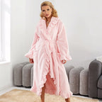 Fleece Dressing Gown â€?Warm Winter Bathrobe with Long Sleeves, French Vintage Style, Fluffy Housecoat for Home
